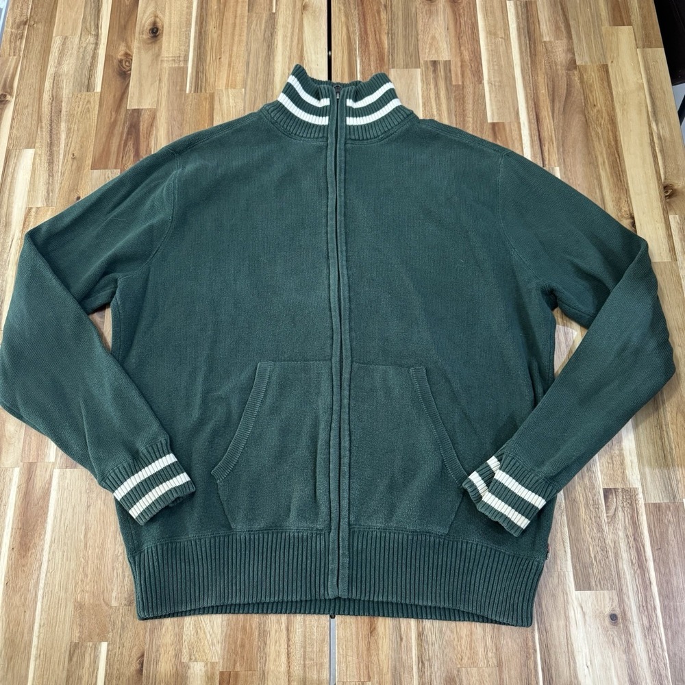 Polo Jeans Ralph Lauren Knit Track Jacket Mens L Green Full Zip Varsity Trim